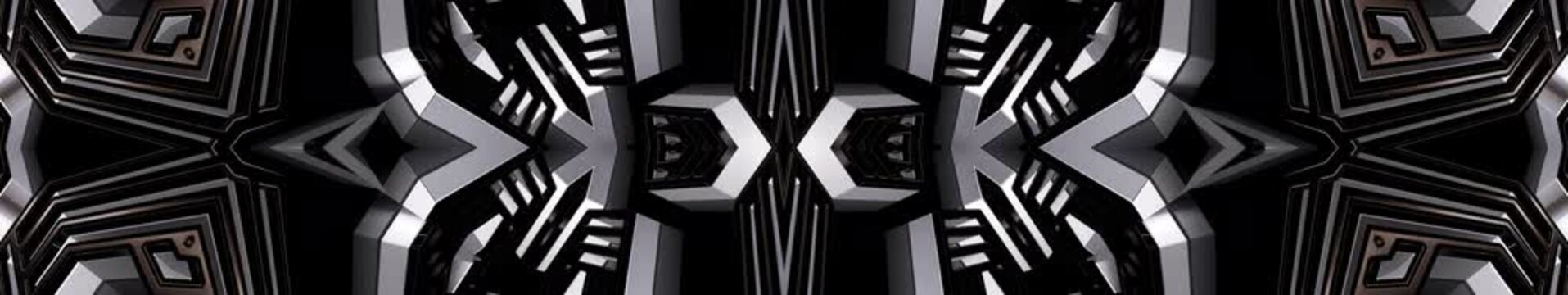 Futuristic Abstract Symmetrical Metallic Tech Background with Black Silver Geometric Sci-Fi Pattern