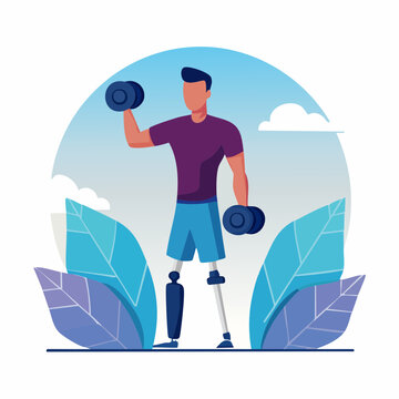 Man with Prosthetic Legs Exercising with Dumbbells