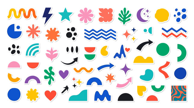Colorful abstract shapes and symbols.