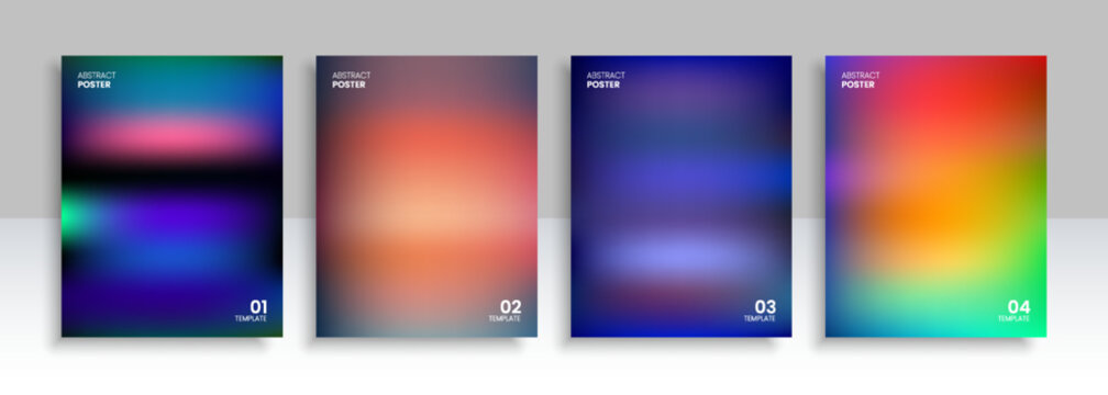 Set of four abstract blurred gradient background posters