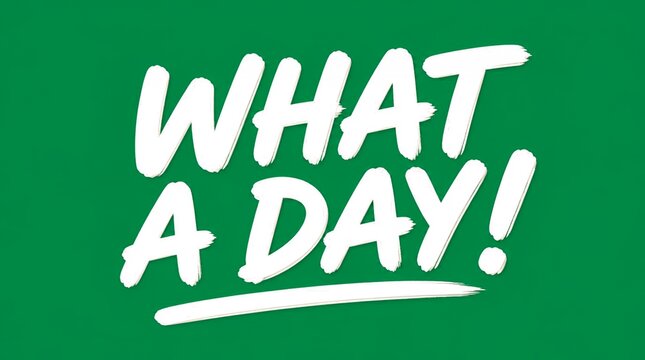 Expressive White Text "WHAT A DAY!" Painted on Vibrant Green Background