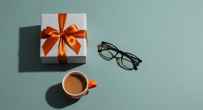 Happy fathers day gift ideas elegant gift box with coffee and glasses