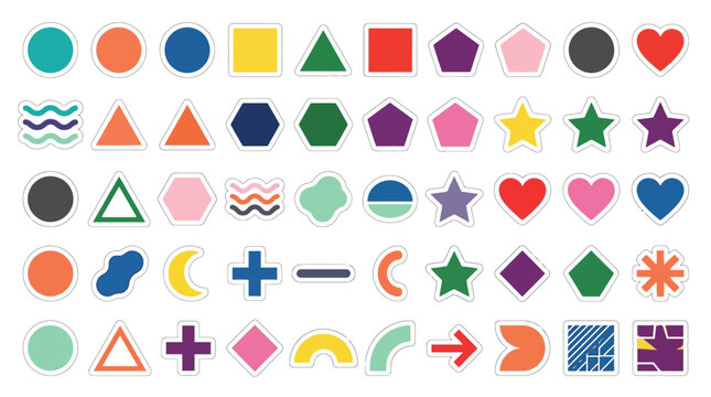 Collection of various colorful geometric shapes.