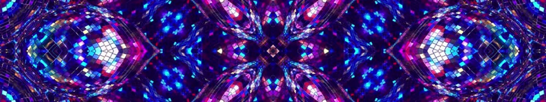 Colorful mirrored disco mosaic pattern with reflective 3D geometric shapes in a widescreen loop