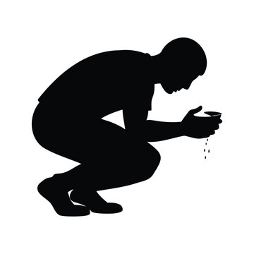 Silhouette of person drinking water from a cup vector illustration, person performing wudu ablution silhouette vector illustration