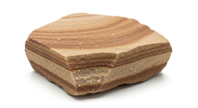 Natural striped sandstone rock isolated on white background.