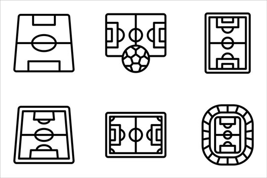 Soccer field icon set, football field icon line style design vector illustration on white background