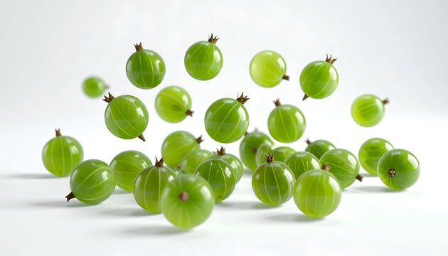 Fresh Green Gooseberries on White Background - A Vibrant Display.