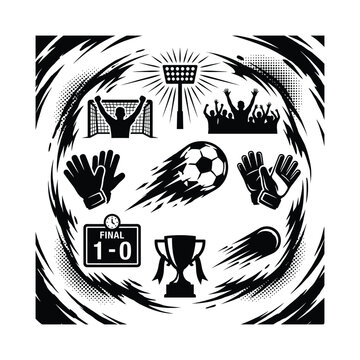 Black and white soccer icons with stadium crowd and trophy And FIFA World Cup 2026, FIFA World Cup, World Cup, World Cup 2026, Football 2026.	