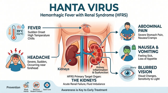Medical Information Graphic of Hanta Virus Symptoms Hemorrhagic Fever with Renal Syndrome HFRS and Kidney Dysfunction