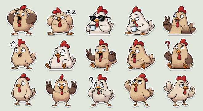 Funny Chicken Emotes Collection: Happy, Sad, Sleepy, Cool, Confused, Victory Poses