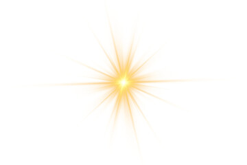 Fototapeta premium Yellow sun sparkle PNG with golden light, flash radiant sun rays, and glowing lens flash. Glow bright light star, explosion yellow sunlight, vector illustration