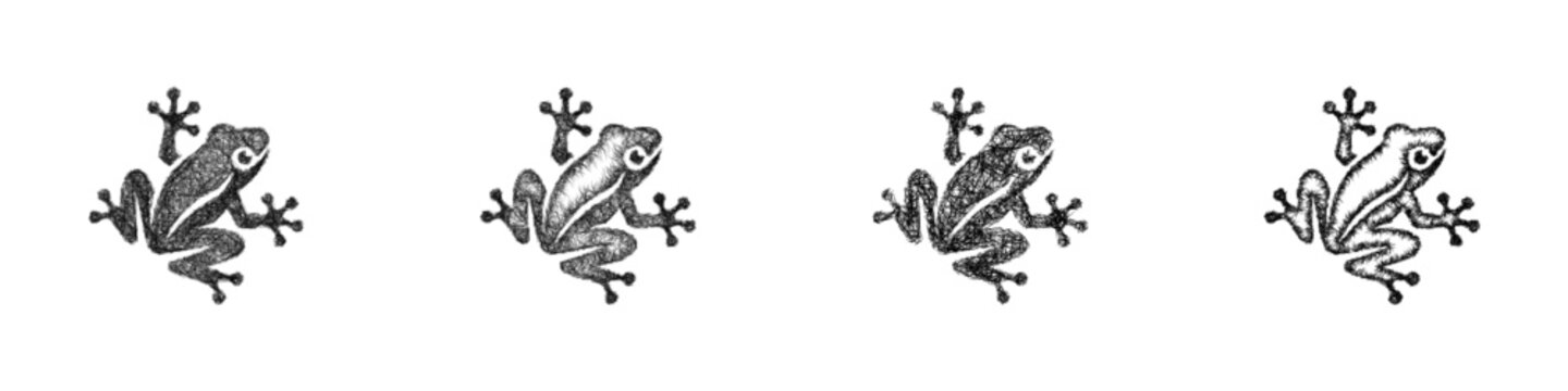 Monochrome sketch frog logo design set