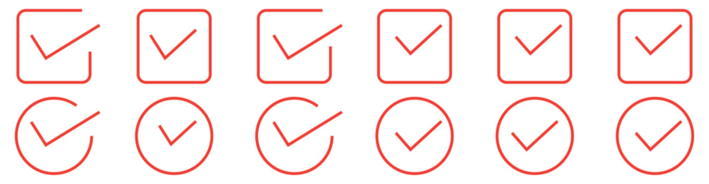 check box icon with correct with different line width. approved symbol. accept checkmark icons green tick box, check list square frame sign.