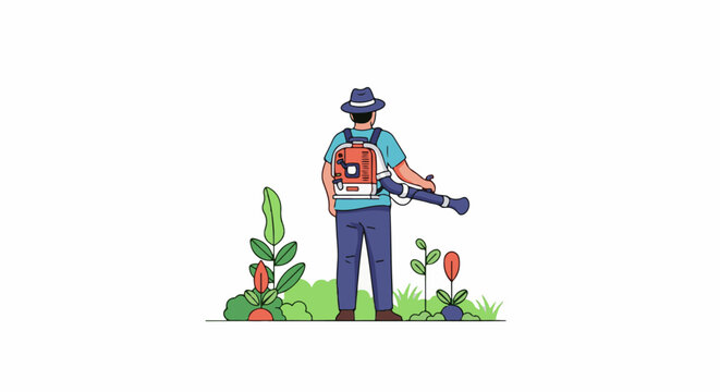 Person with leaf blower in garden