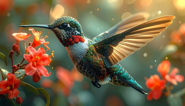 Vibrant hummingbird feast