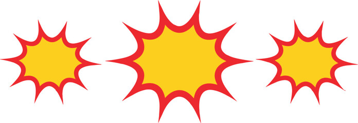 Comic speech bubble and starburst expression collection. Yellow and red explosion flash stickers isolated on white background. © ARBAT DOMA
