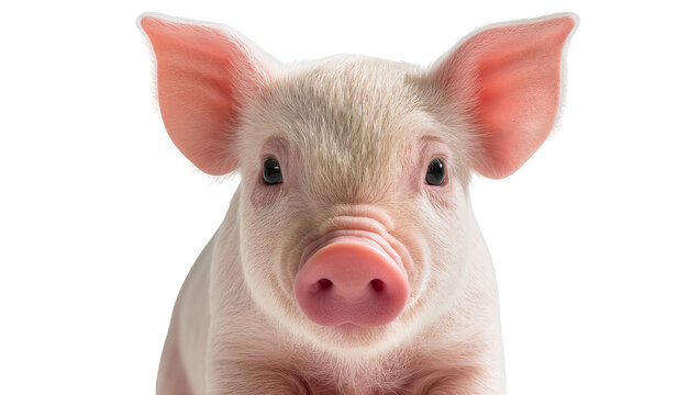 Adorable pink piglet with large ears, isolated on transparent background