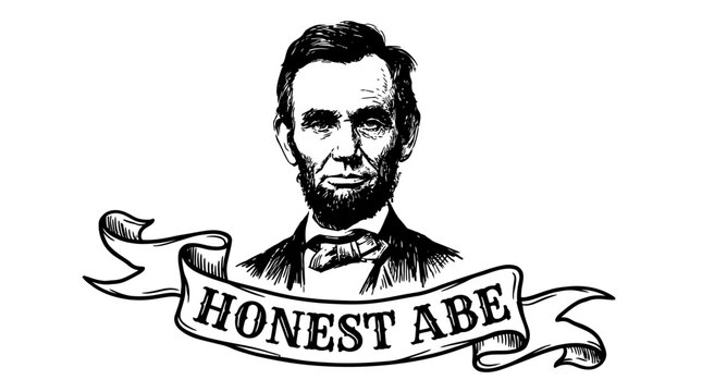 Black and white illustration of Abraham Lincoln.