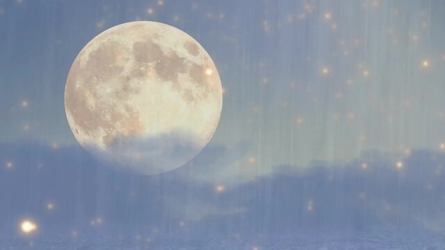 Full Moon Night Sky with Stars and Clouds
