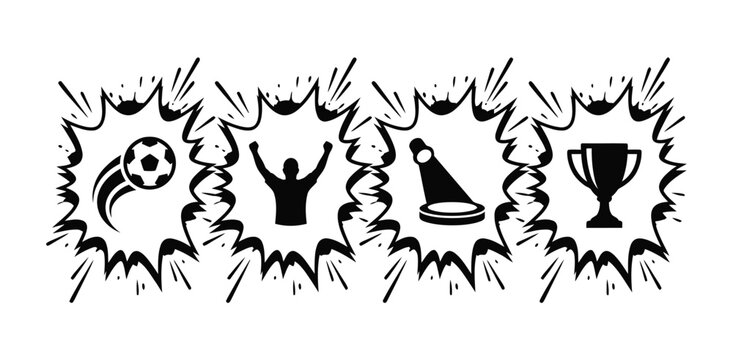 Black and white sports icons with explosion effect And FIFA World Cup 2026, FIFA World Cup, World Cup, World Cup 2026, Football 2026.	
