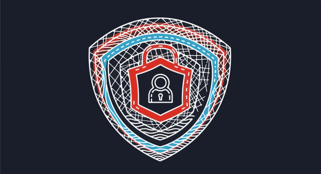 Shield with person icon and lock symbol, representing personal security and data protection