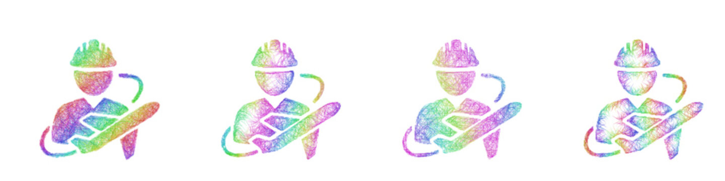 Colorful sketch aerospace engineer icon design set