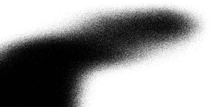 An amorphous black splotch with a spray paint effect. Features a dense, dark core that fades into a fine, grainy mist with soft, irregular edges.