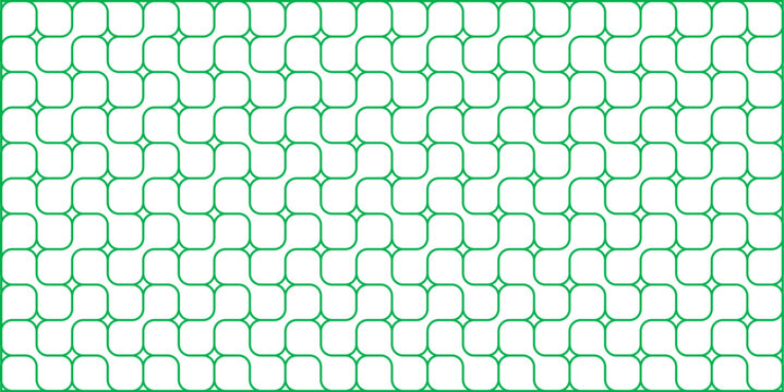 Green geometric interlocking line pattern on white background seamless vector graphic illustration