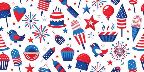 Obraz premium Seamless pattern with patriotic fourth of july in red white and blue