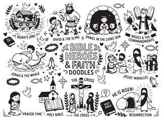 Fototapeta premium Biblical Characters Hand Drawn Icons