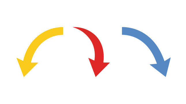 Colorful curved arrows pointing clockwise red yellow and blue isolated on a white background