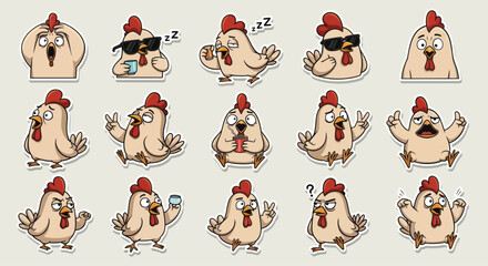 Funny Chicken Stickers Set: Emotions and Actions © Saputra