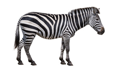 Obraz premium Striped zebra standing, isolated on transparent background