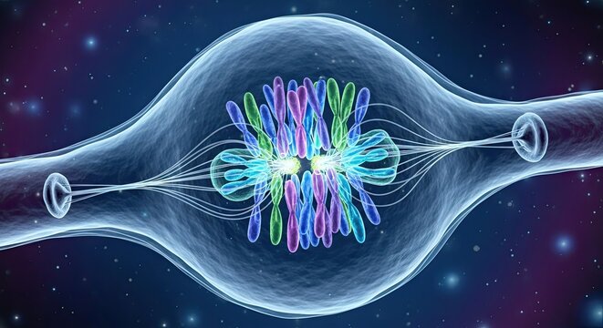 Cell Division Mitosis Metaphase Chromosomes Spindle Fibers 3D Rendering