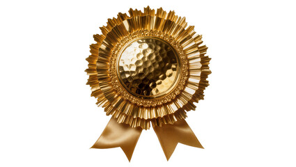 Fototapeta premium Golden rosette award with hammered texture and satin ribbon, isolated on transparent background