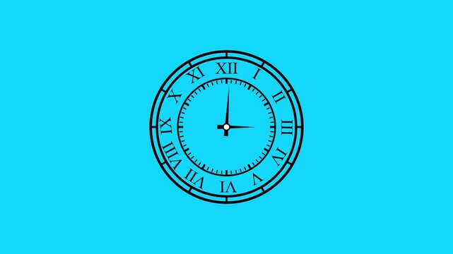 Animated classic roman numeral clock face ticking seamlessly on a blue background representing time passing and deadlines roman numerals measurement deadline watch face chronometer