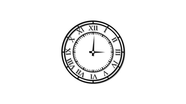 Animated classic roman numeral clock face ticking seamlessly on a clean white background representing time passing and deadlines roman numerals measurement deadline watch face chronometer