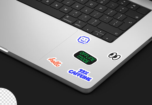 Stickers on a Laptop Keyboard Mockup