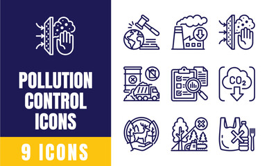 Fototapeta premium Pollution Control Icons Set — Factory Smoke, CO2, Tree, Globe, Environment, Waste Vector Outline Icons for Eco and Climate
