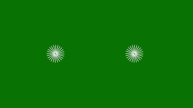 Circle explosion with line shape fireworks blast and sparks, circle firework display animation over a solid green background, shiny pop up effects and video decoration, 4K cartoon loop