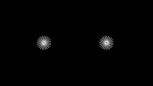 Circle explosion with line shape fireworks blast and sparks, circle firework display animation over a solid black background, shiny pop up effects and video decoration, 4K cartoon loop