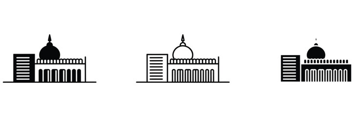 Set of iconic building silhouettes with domes and arches in black and white for architecture and design concepts © Prime Stocks