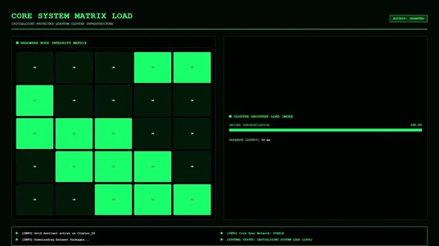 Critical System Breach Detected Monitor Screen Displaying Hardware Node Integrity Matrix Grid and Permission Denied Privilege Lockout Alert Banner Red HUD Software.