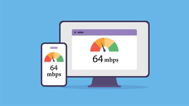 Internet Speed Test Vector Illustration, Network Performance Monitoring Flat Design, Broadband Connection Technology Concept