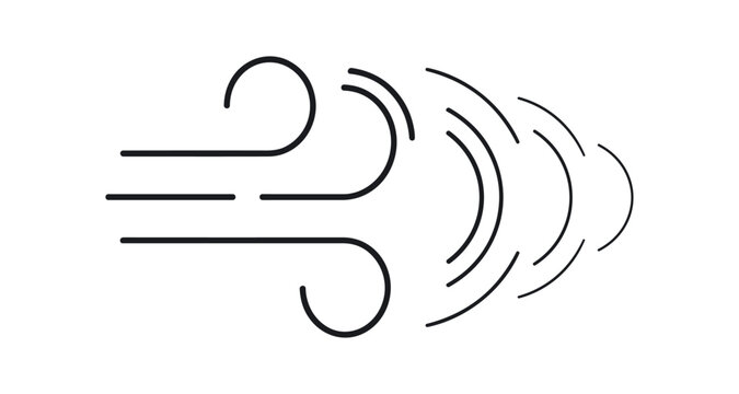 Breath flow and echo icon. wind, airflow, gust, sound waves, ventilation, movement. line and flat vector illustration.