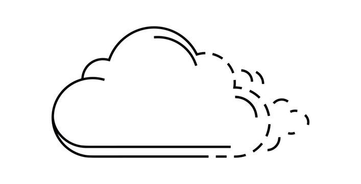 Cloud with dissolving edge icon. fragmenting cloud, dissolve, dispersion, particle fade, transition effect. line vector illustration.