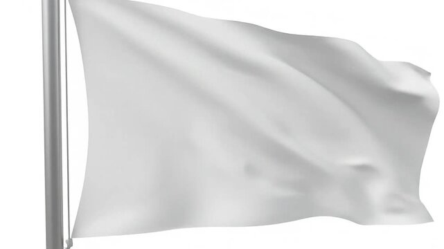 A blank white flag waving on a metal pole mounted on a brick base