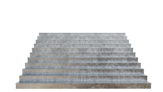3D render of wide symmetrical stone-like stairs with textured reflective surface, ascending perspective, isolated on transparent background, modern architectural abstract design element.