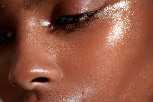 Close up skin glow hydration layer luminous cheek glowing skin reflective moisture close up cheek skin glow hydration luminous moisture sheen complexion brown skin dark skin eye eyelash nose pore